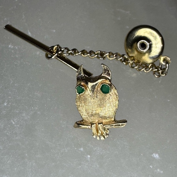 14K Solid Gold Owl Tie Tac Pin 8.8x15.5MM 1.4g